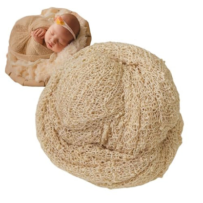 Zeroest Newborn Photo Prop Stretch Knit Wrap for Baby Photography Newborn Photoshoot Outfits Boys Girls Posing Blanket (Beige) - color: Beige