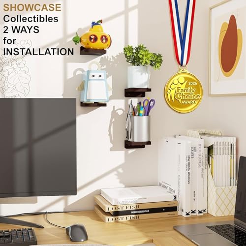 SRIWATANA Small Floating Shelves Wall Mounted, Wood Shelf for Decoration and Storage Set of 4, Mini Display Shelf for Bedroom, Bathroom, Kitchen, Office (Walnut, 4 inch) - color: Walnut, size: 4 inch