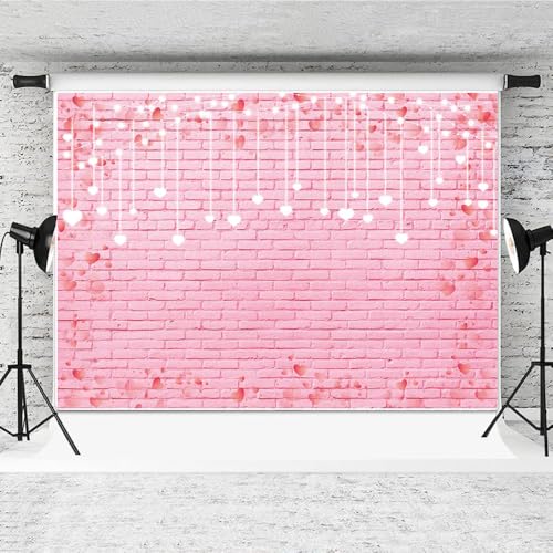 8x6ft Pink Brick Wall Backdrop Pink Love Heart Brick Texture Photography Background for Valentine's Day Bridal Shower Wedding Potrait Photo Booth Props - size: 8x6ft