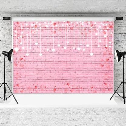 9x6ft Pink Brick Wall Backdrop Pink Love Heart Brick Texture Photography Background for Valentine's Day Bridal Shower Wedding Potrait Photo Booth Props - size: 9x6ft