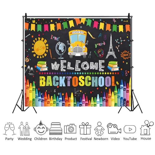 Welcome Back to School Backdrop 10x8ft Cartoon School Bus Photo Background for Photoshoot Fabric Photography Backdrop Online Teaching Background Teachers Students Photocall Backdrop - color: School Bus, size: 10x8ft