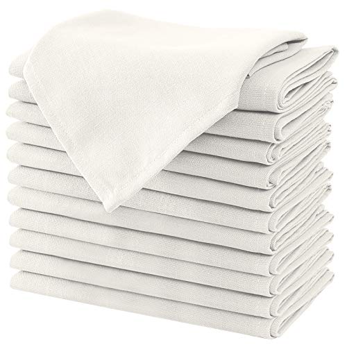 H.VERSAILTEX Cloth Napkins Set of 12 (18" X 18") Linen Textured Dinner Napkins Waterproof Extra Soft Thick Durable Reusable Napkins with Hemmed Edges for Dinners, Weddings and Everyday Use, Ivory - color: Ivory, size: 18" x 18" (Square)