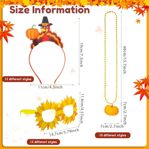 36 Pcs Thanksgiving Party Favors Set Thanksgiving Fall Headband Eyeglasses Beaded Necklaces Felt Pumpkin Turkey Costume Accessories for Party Photo Props Decoration - style: Thanksgiving