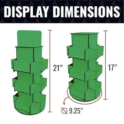 Rotating Display Stand, 3 Tier Wooden Organizer, 4-Sided Display Rack, 360 degree Spinning Multi-Pocket Tabletop Display Stand for Coasters, Stickers, Retail, Showcase, Tradeshow, 17”H, Green - style: GREEN