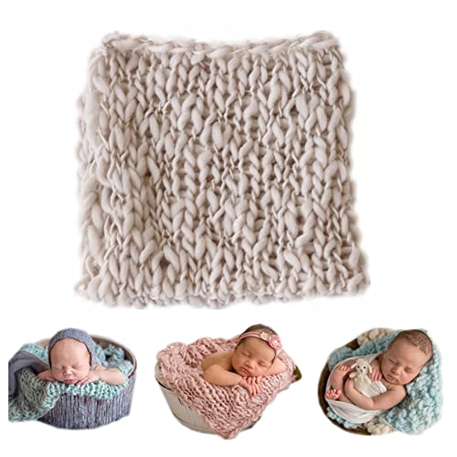 Coberllus Newborn Baby Photography Props Blanket Handmade Knitted Twist Wrap Posing Aid Backdrops for Boy Girls Photography Shoot - color: Creamy-grey