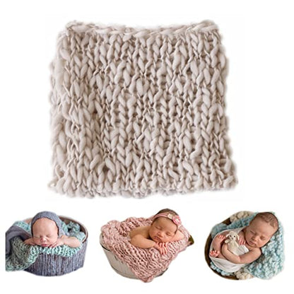 Coberllus Newborn Baby Photography Props Blanket Handmade Knitted Twist Wrap Posing Aid Backdrops for Boy Girls Photography Shoot - color: Creamy-grey
