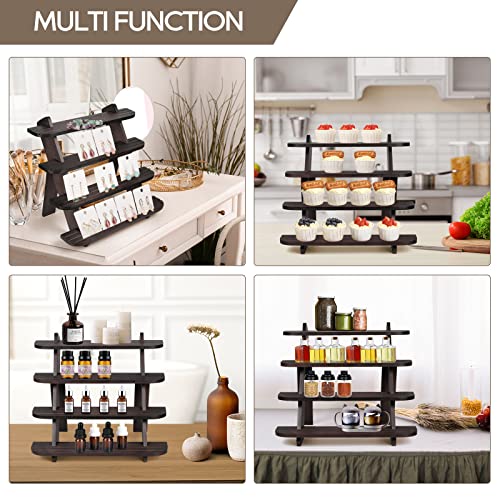 Wooden Cupcake Stand, 4 Tier Shelf Earring & Ring Holder Stands,Tiered Tray Stand Display Shelf Display Riser, Table Display Stand For Vendors, Perfume Organizer, Fragrance Shelf, Spice Rack - color: Walnut-4Tier