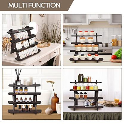 Wooden Cupcake Stand, 4 Tier Shelf Earring & Ring Holder Stands,Tiered Tray Stand Display Shelf Display Riser, Table Display Stand For Vendors, Perfume Organizer, Fragrance Shelf, Spice Rack - color: Walnut-4Tier