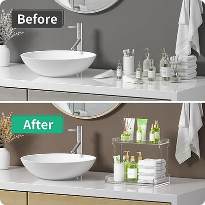 NPPLUS Bathroom Countertop Organizer, 2-Tier Clear Acrylic Counter Storage Shelf for Bathroom Counter Organizer, Clear Makeup Storage Vanity Trays for Cabinet, Kitchen Spice Rack - style: Bathroom Countertop Organizer