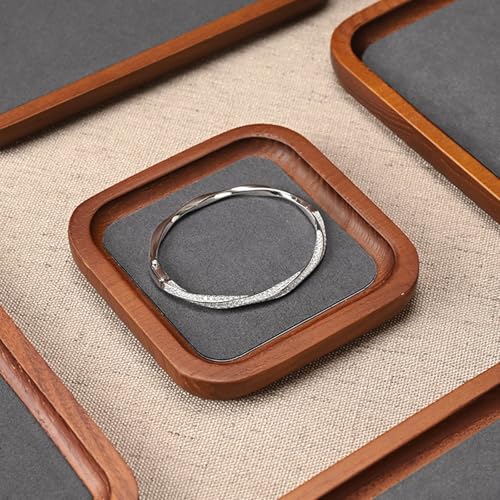 Solid Wood Jewelry Display Flat Tray for Rings Earrings Necklace Bracelet, Jewelry Photograph Display(Grey,S) - color: Grey, size: 10 * 10 * 1.5cm
