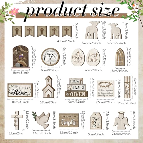 Yuntau 24 Pcs Easter Tiered Tray Decor Religious Easter Decorations He is Risen Cross Tray Decoration Sets Christian Cross Table Wooden Sign Farmhouse Table Decor for Home Kitchen Office Holiday - style: Rustic