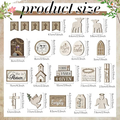 Yuntau 24 Pcs Easter Tiered Tray Decor Religious Easter Decorations He is Risen Cross Tray Decoration Sets Christian Cross Table Wooden Sign Farmhouse Table Decor for Home Kitchen Office Holiday - style: Rustic