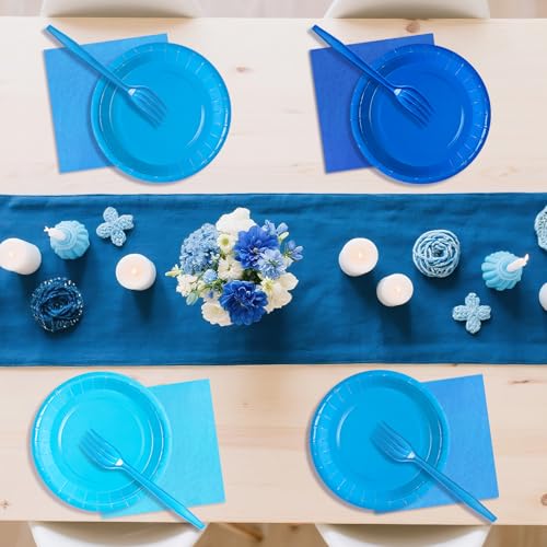 Serves 35 Guests Dusty Blue Plates and Napkins Party Supplies,7" Gradient Blue Birthday Dessert Paper Plates and Napkins,Disposable Party Dinnerware for Wedding,Graduation - color: Gradient Blue
