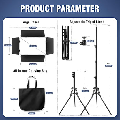 2 Pack LED Video Light Kit with Barn Door, Kewaiaa 30W Photography Light Panel with Stand, 3000Lux 2500K-8500K Dimmable Studio Lights for Video Recording/Filming/Photoshoot Shooting/Live Streaming - size: 2 Pack