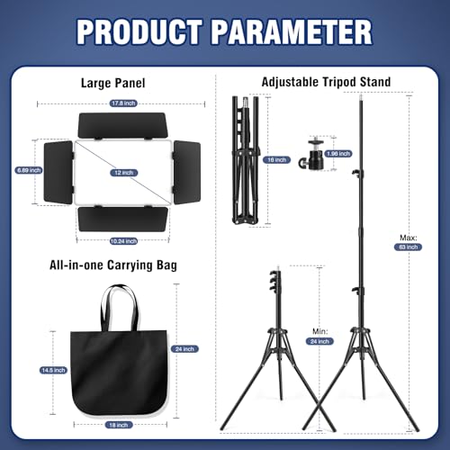 2 Pack LED Video Light Kit with Barn Door, Kewaiaa 30W Photography Light Panel with Stand, 3000Lux 2500K-8500K Dimmable Studio Lights for Video Recording/Filming/Photoshoot Shooting/Live Streaming - size: 2 Pack