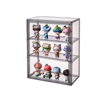 BOHOIDEE 3 Tiers Acrylic Display Case with 2 Division Boards, Acrylic Storage Organizers Box with Magnetic Door, Wall-Mounted Dustproof Showcase for Makeups, Purses, Figure