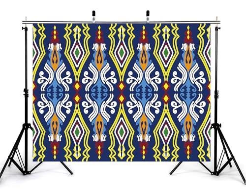 5x5ft Ethnic Geometric Backdrop Navy Yellow Tribal Pattern Photography Background for Mexican Themed Party and Art Display Wall Decorations Tapestry Photo Booth Props - size: 5x5ft