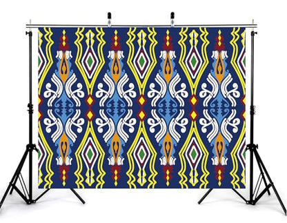 6x6ft Ethnic Geometric Backdrop Navy Yellow Tribal Pattern Photography Background for Mexican Themed Party and Art Display Wall Decorations Tapestry Photo Booth Props - size: 6x6ft