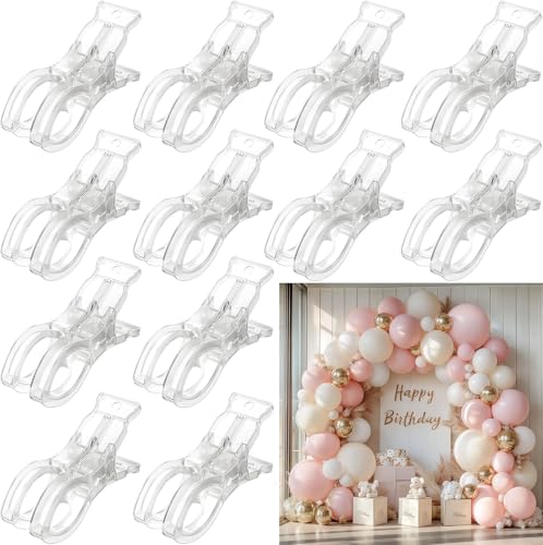 12 Pack Large Balloon Arch Clips, Transparent Spring Clamps for Backdrop, 3.5'' Heavy Duty Plastic Clip for Balloon Arch Kit Birthday Decoration Beach Towels Crafts Photography, Clear - color: 12-pack Clear