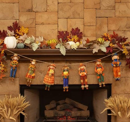 Thanksgiving Scarecrow Garland Fall Wooden Scarecrow Banner Fall Decorations for Home, Wooden Hanging Garland for Autumn Harvest Party Wall Decor Photo Booth Backdrop - style: Scarecrow