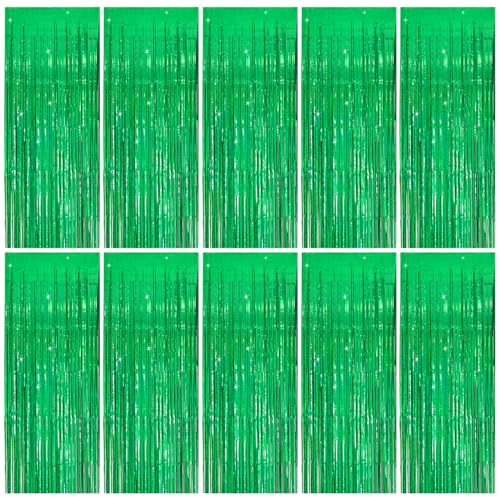 Tinsel Curtain Green Birthday Party Decorations - 10 Packs Glitter Foil Fringe Curtain Decor Streamers for Birthday, Christmas, Wedding, Halloween, Graduation - color: Green, size: 10 Pack