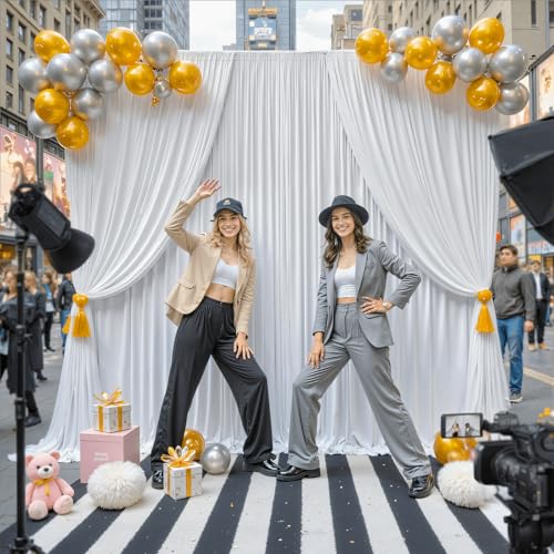 10ft x 8ft Photo Backdrop Curtains White Wrinkle-Free Polyester Fabric Backdrop Drapes for Wedding Baby Shower Birthday Party Photography Background Decoration - color: White, size: 5'(W) x 8'(H), 2 Panels