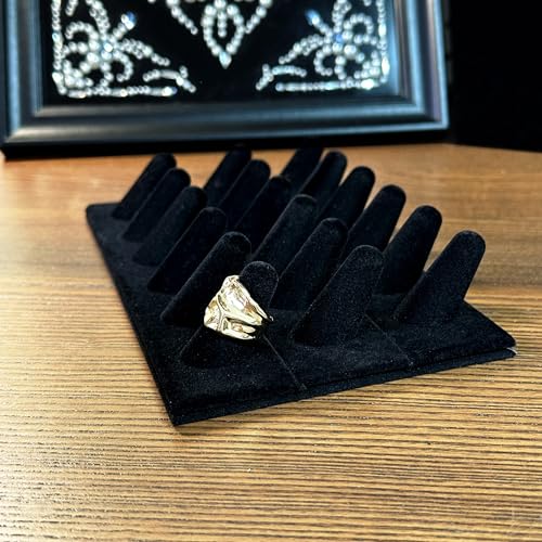 Ring Display Stand, Black Velvet Ring Holder Stand, Jewelry Display for Selling, Ring Organizer for Girls Dresser, 18 Slots