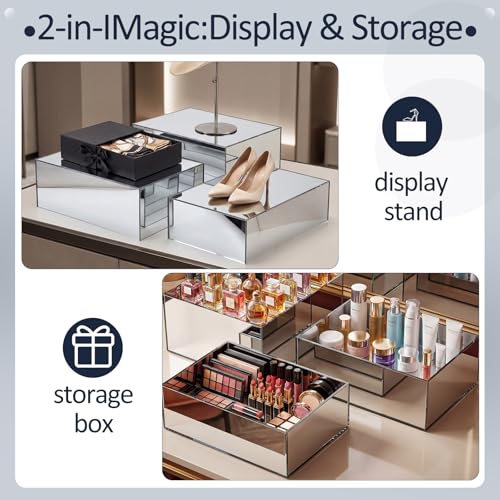 3 Pack Extra Large Acrylic Risers - 15”, 14”, 13” Silver Display Stands with Hollow Bottoms, Cube Buffet Riser Boxes Nesting for Dessert Food Catering Buffet Display Party Supplies - color: Silver, size: 15”,14”,13”