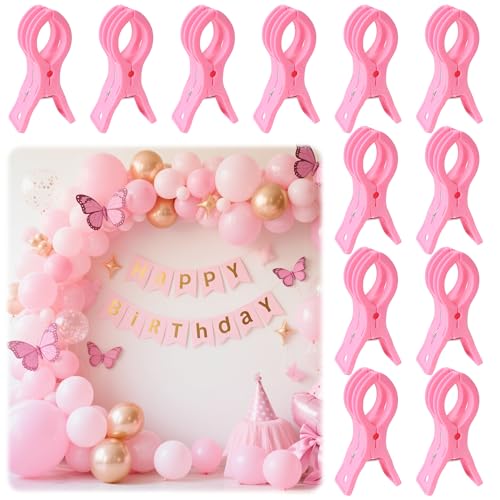 PUGPIU 12 Pack Balloon Arch Clips for Backdrop | Plastic Pink Spring Clamps | 3.5 Inch Heavy Duty Clip for Backdrop Stand | Birthday Wedding Decoration | Photography Studio | Crafts | Clothing - color: Pink1