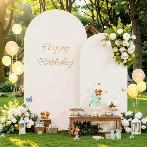 7.2FT 6FT Arch Backdrop Cover for Wedding, Set of 2 Stretchy Spandex Fitted Arch Stand Cover for Baby Shower, Birthday Party Decor, Chiara Backdrop Cover with Double-Sided Design(Beige) - color: Beige