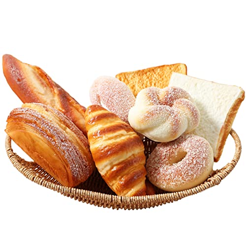 Joeabor 8pcs Artificial Bread Set, Realistic Fake Food for Display, Fake Bread for Decoration, Faux Food Props, Includes Faux Croissant, Dessert, Baguette and Toast - color: Set B