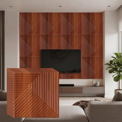 Hahafelt 20 Pack 3D Fluted Wall Panels, 12'' x 12'' Cover 20 Sq. ft, Waterproof PVC Textured Wood Grain Slat Tiles for Interior Wall Ceiling TV Background Living Room Bedroom Office Lobby Home Decor