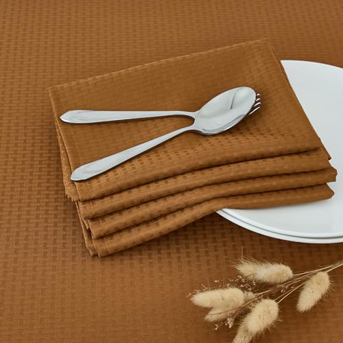 maxmill Fall Cloth Napkins 20 x 20 Inch Weaved Texture Design Soft Comfortable Luxury Serviette for Harvest Thanksgiving Family Dinners Weddings Parties and Banquets Set of 4 Pieces, Amber - color: Amber, size: 20" x 20" (Set of 4)