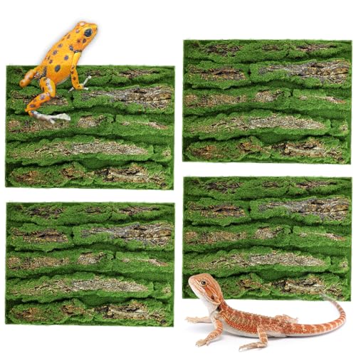 15.75x11.81in Reptile Terrarium Cork Background,Bearded Dragon Tank Bark Backdrop Wall Decor with Artificial Moss for Gecko Lizard Tortoise Frog Chameleon(4Pcs) - color: Green 3P