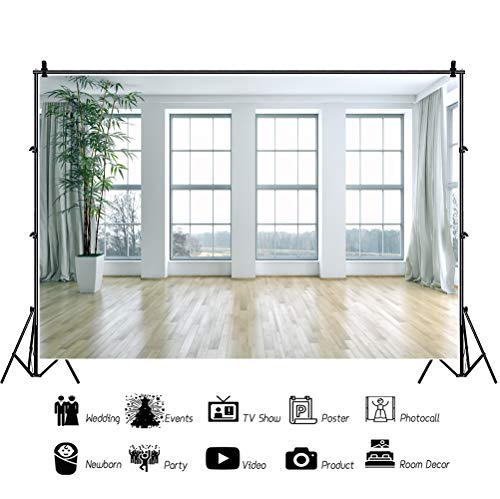5x3ft Polyester Window View Backdrop Wood Floor Boudoir Living Room Curtain Zoom Meeting Modern Home Interior Office Photography Background Bridal Shower Wedding Birthday Video Photo Props - size: 5x3FT