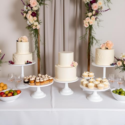 HBlife 3-PCS White Cake Stand Set (8"/10"/12" Plate) for 6-10 Inch Cakes, Perfect Dessert Table Display Set, Cupcake&Cake Stands for Party, Wedding, Birthday, Baby Shower, Anniversary (Metal) - color: White