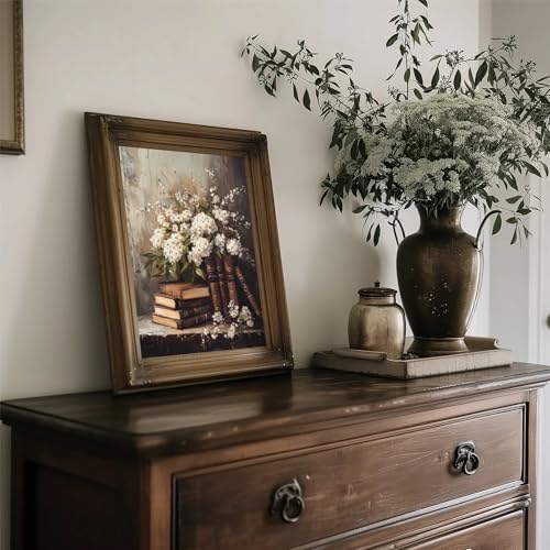 uniro Vintage Wall Art Prints, Moody Books and Flowers Wall Painting Canvas Prints, Antique Dark Academia Decor, Vintage Art Pictures Aesthetic Wall Decor for Bedroom Gallery Bathroom decor( 8" x 10"-UNFRAMED) - color: Books and Flowers