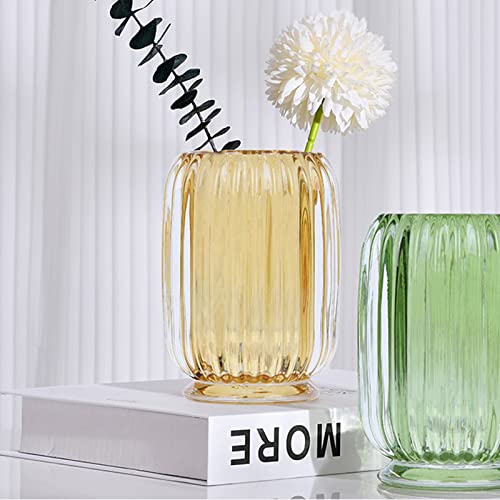 DASITON Makeup Brush holder Organizer,Crystal Cosmetic Makeup Brush Glass Brushes Storage Holder, Vintage Make Up Brush Cup striped vase(Amber) - color: Amber
