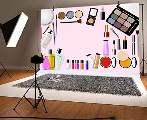 Leyiyi 9x6ft Make Up Products on Table Backdrop Cosmetic Fashion Ladies Lipsticks Brushes Beauty Shop Skin Care Photography Background SPA Henna Party Bridal Shower Vlogger Photo Studio Vinyl Prop