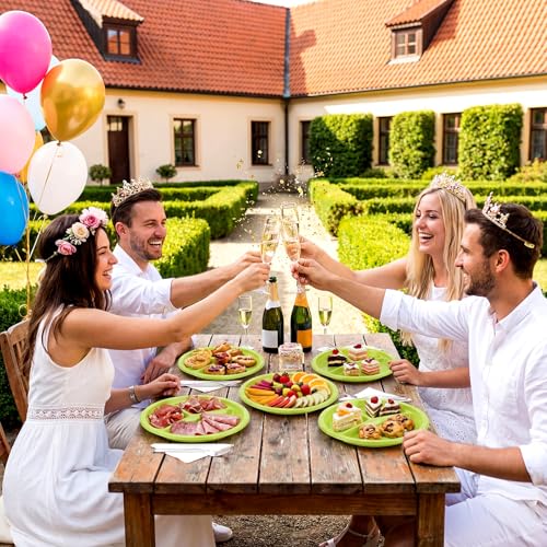 Umigy 100 Pcs 10 Inch 3 Compartments Divided Plastic Plates Bulk Colorful Disposable Heavy Duty Round Dinnerware for Party Valentine Wedding Birthday (Green) - color: Green