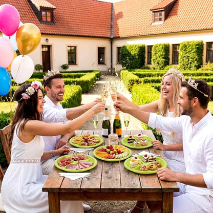 Umigy 100 Pcs 10 Inch 3 Compartments Divided Plastic Plates Bulk Colorful Disposable Heavy Duty Round Dinnerware for Party Valentine Wedding Birthday (Green) - color: Green