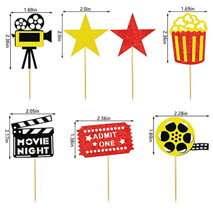 12 PCS Cake Topper Glitter Cupcake Toppers Picks Movie Night Birthday Party Decoration for Movie Theme Birthday Party Baby Shower Supplies