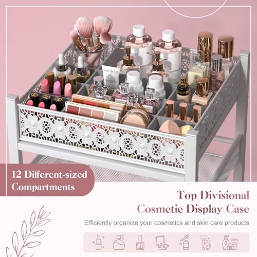 Makeup Organizer, Large Skincare Organizers, Make Up Organizers for Vanity, Makeup Storage Cosmetic Organizer with Drawer, Bathroom Vanity Organizer Makeup Holder Cart for Skin Care Hair Tool Beauty - color: More Modern Style,white