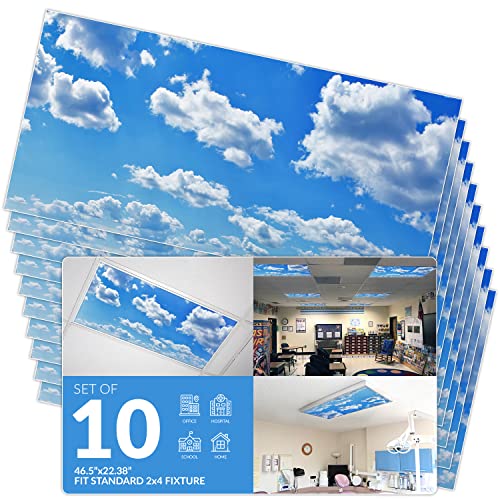OCTO LIGHTS Fluorescent Light Covers Cloud Sky Panel for Ceiling Lights, Light Covers for Ceiling Lights Classroom 2x4 (22.38"x46.5") Backlit Film Insert for Fluorescent Light Fixtures (Pack of 10) - color: Cumulus Mediocris, size: 10pk