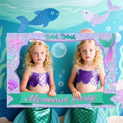 LaVenty Mermaid Party Decorations Mermaid Themed Photo Booth Props Frame Summer Beach Photo Booth Props for Under The Sea Birthday Party Bridal Shower Baby Shower Supplies
