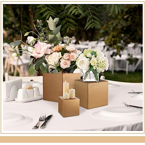BBTO 6 Pcs Gold Buffet Risers Wood Display Table Stand for Food Wood Cube Box Display Set Nesting Risers Buffet Cake Table Food Stand Boxes for Weddings Home Countertop Jewelry Decor