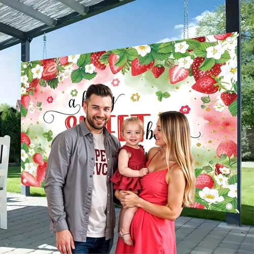 Fabric 10x6ft Strawberry Baby Shower Backdrop A Berry Sweet Baby is on The Way Photography Background Strawberry Girl 1st Birthday Newborn Party Decorations Banner Kids Adults Photo Shoot Props - size: 10x6ft(WxH)