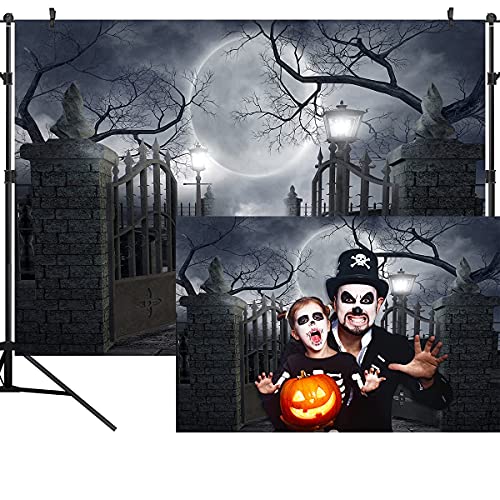 Halloween Night Full Moon Backdrop Gloomy Woods Graveyard Photography Background Horrible Cemetery Spooky Party Banner Halloween Party Decoration Photo Booth Props 9X6FT TP17G - size: 9X6FT