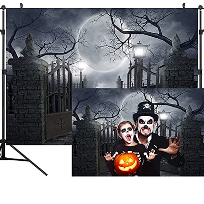 Halloween Night Full Moon Backdrop Gloomy Woods Graveyard Photography Background Horrible Cemetery Spooky Party Banner Halloween Party Decoration Photo Booth Props 9X6FT TP17G - size: 9X6FT