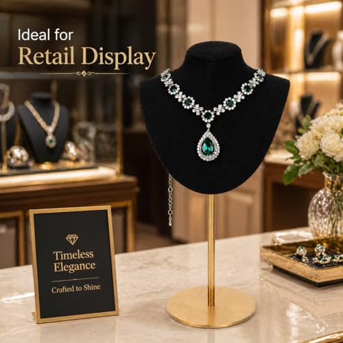 Necklace Display Stand For Selling Velvet Chain Jewelry Bust Holder Organizer With Stainless Steel Stand Jewelry Display - color: Black-9.84in